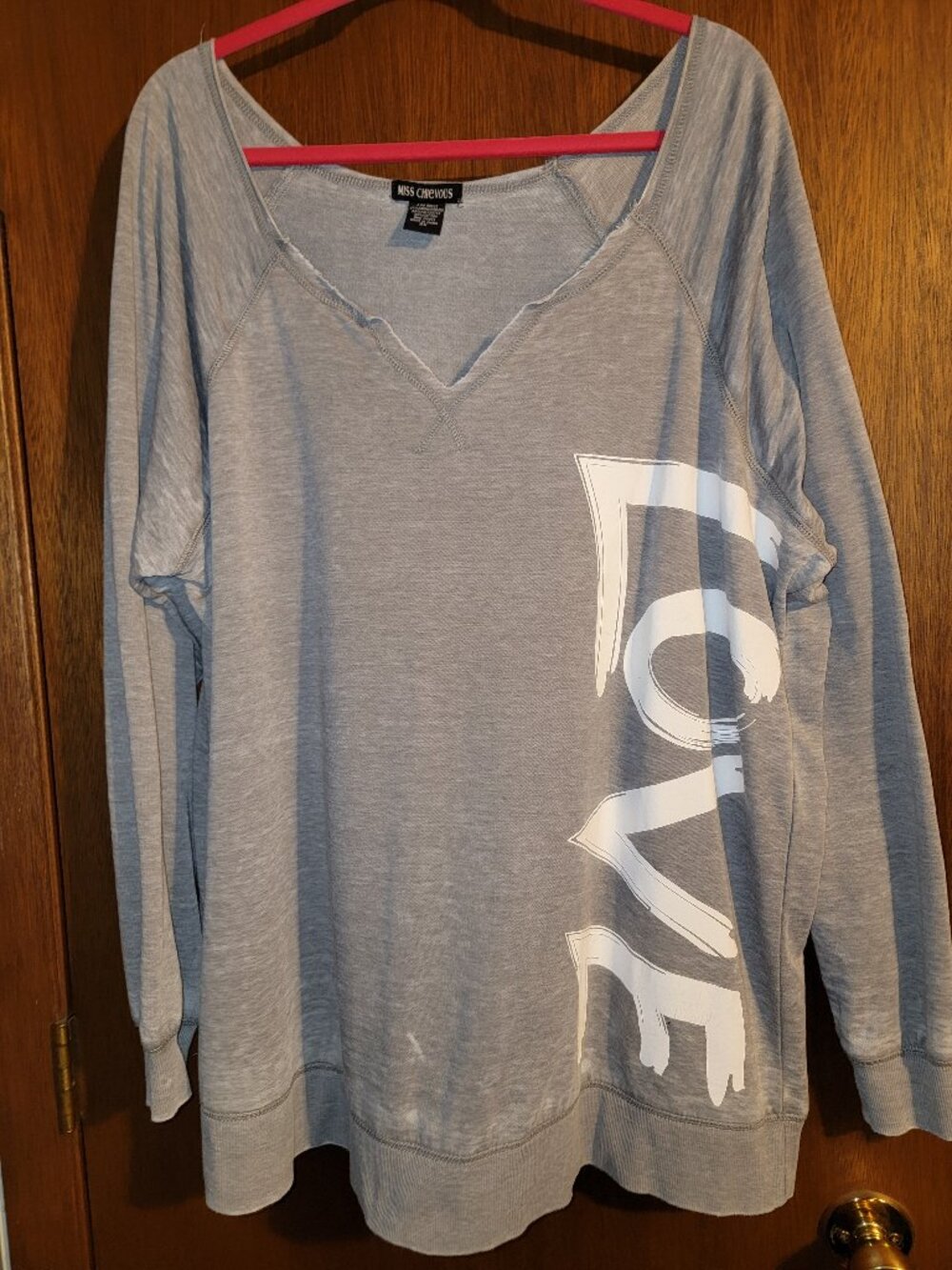 Miss Chevious 3x Gray Love Distressed Y2K Vneck Pullover Sweatshirt 22 24